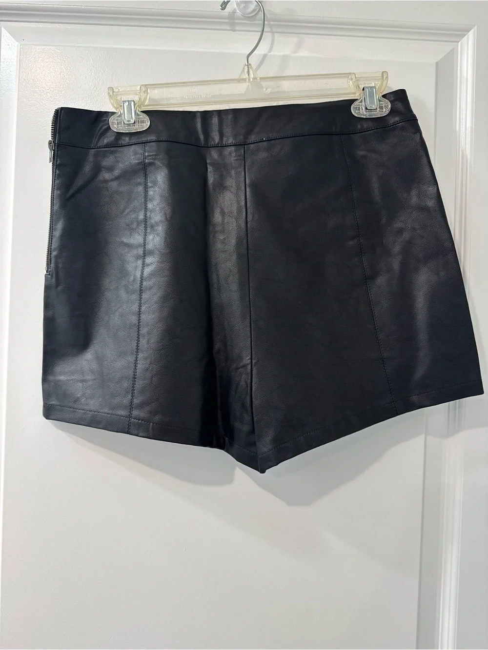 She + Sky Black Faux Leather High Waist Shorts